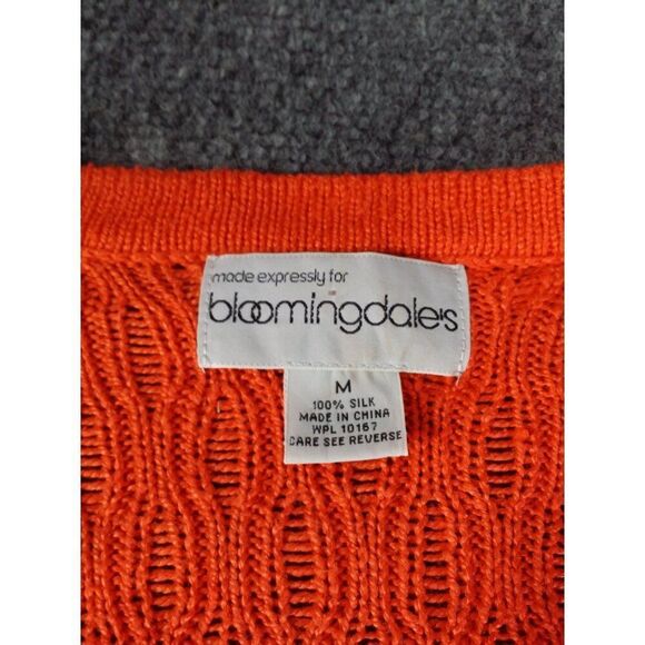 Bloomingdales V Neck Cable Knit Sweater Women Sz M Orange Silk Everyday Boho - Picture 5 of 6